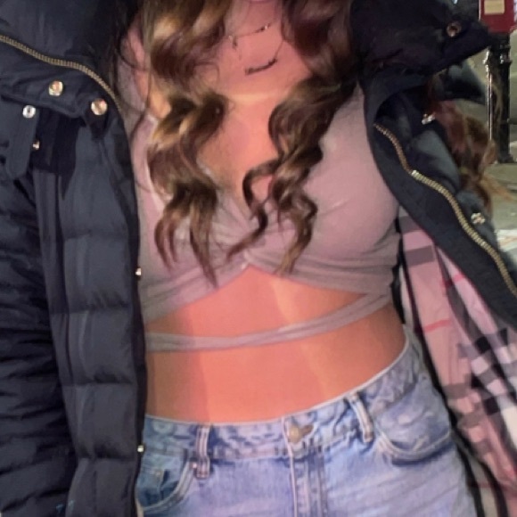 Tan long sleeve top with wrap around string at bottom - Picture 1 of 2